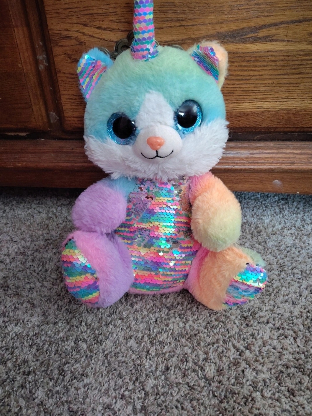 Source Unknown Pastel Rainbow Unicorn Cat Plush with Sequins